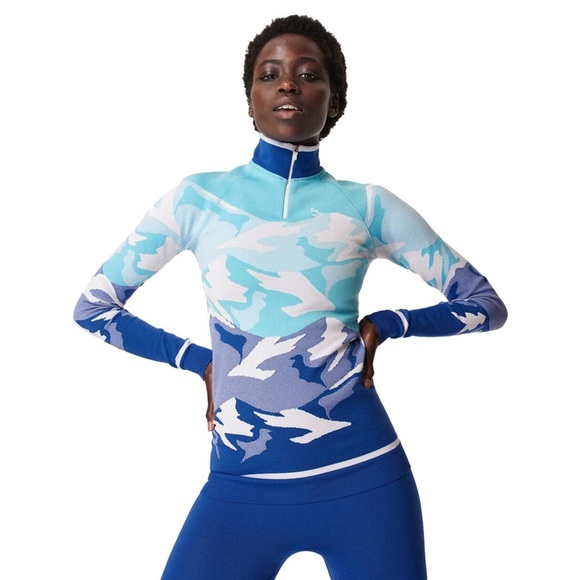Sweaty Betty Fairisle Ski Base Layer Top Blue & White Size M - Picture 1 of 13